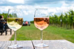 Wine glasses at Round Lake Vineyards near our Okoboji Hotel