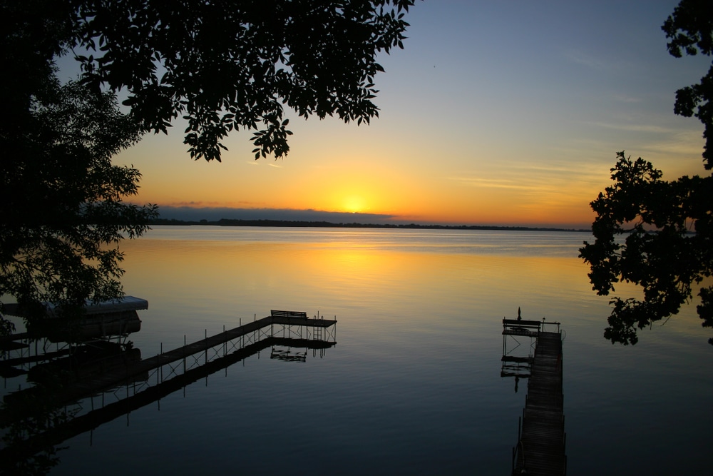 A beautiful sunset over the lake near our Spirit Lake Iowa Hotel